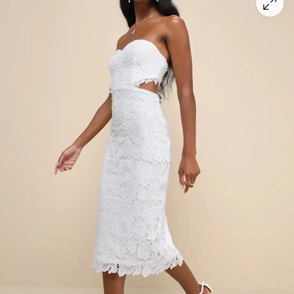 Lulu's Impressive‎ Elegance White Crochet Lace Strapless Midi Dress - Picture 7 of 10